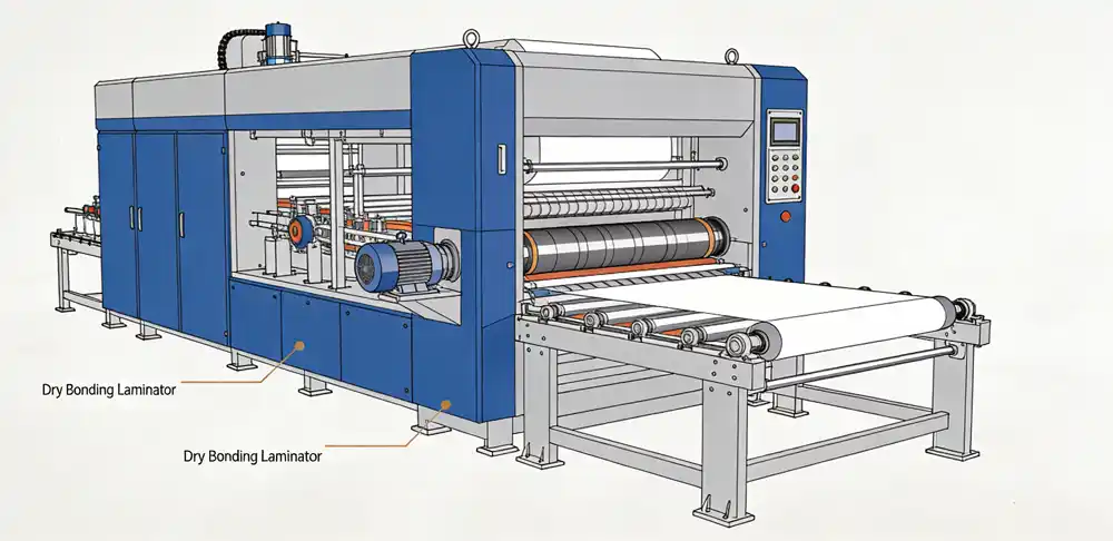 Schematic diagram showing precision components and workflow of Fangbang High Speed Dry Bonding Laminator