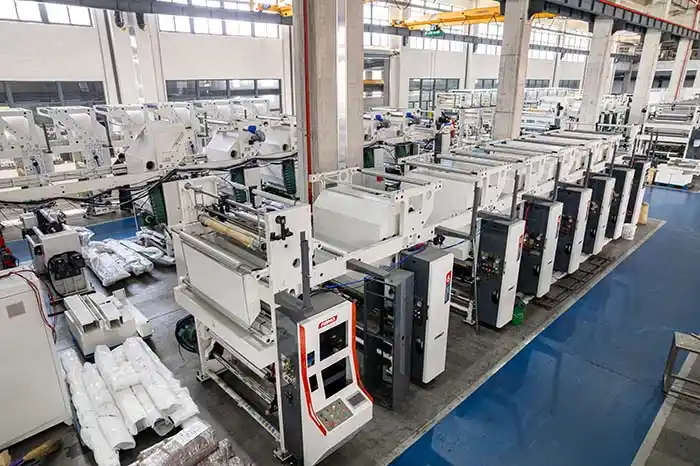 Clean product shot of a modern gravure printing line